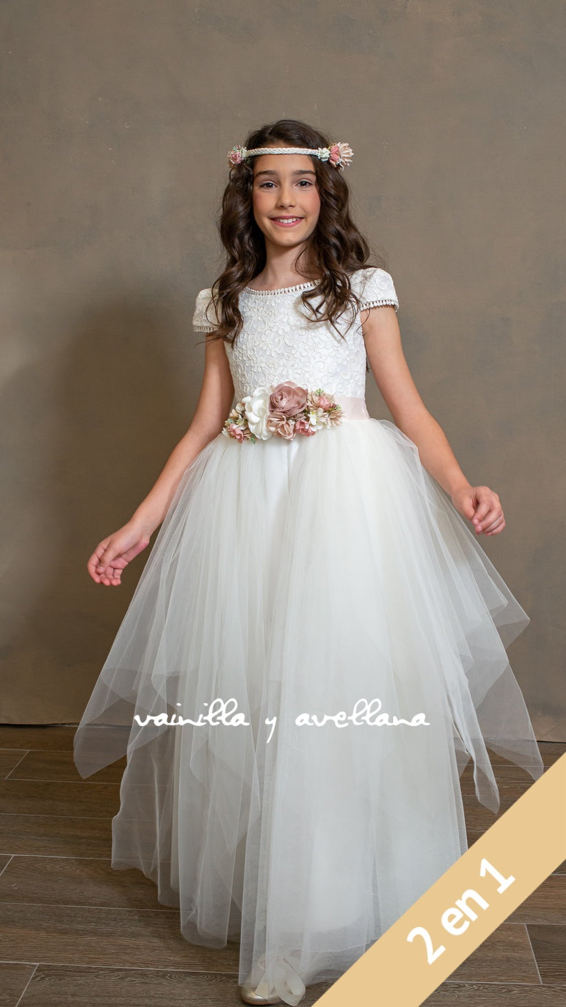 Coral-2 First Communion Dress 2 in 1