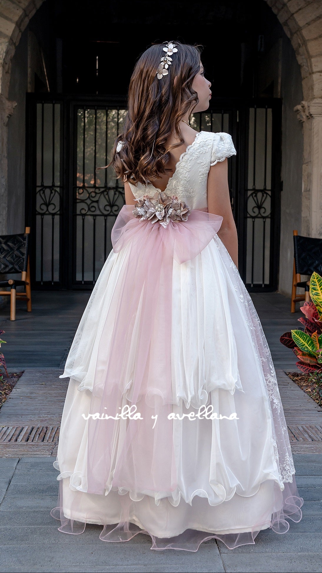 Vestido Comunion Artemisa Hueso-Rosa (Only Pre-order)