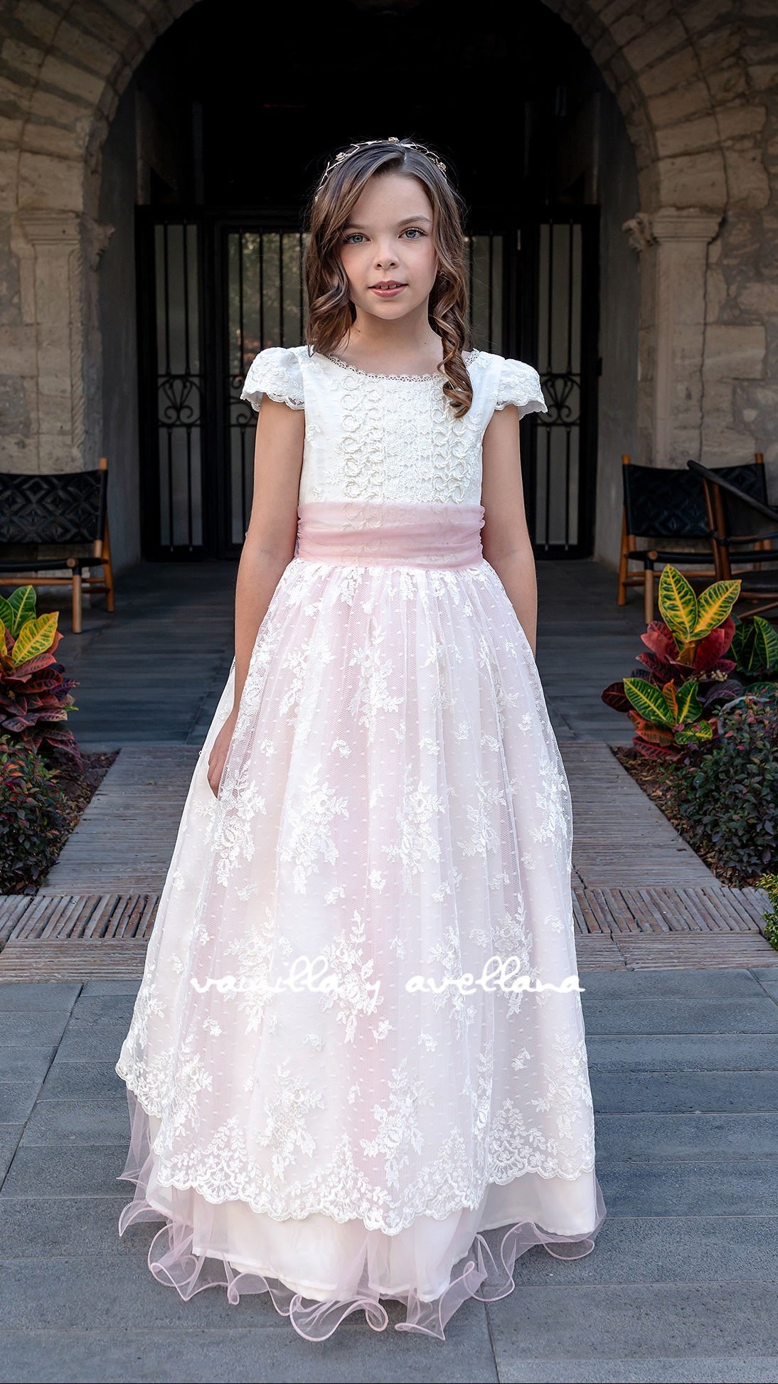 Vestido Comunion Artemisa Hueso-Rosa (Only Pre-order)