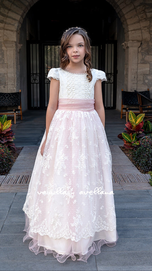 Vestido Comunion Artemisa Hueso-Rosa (Only Pre-order)