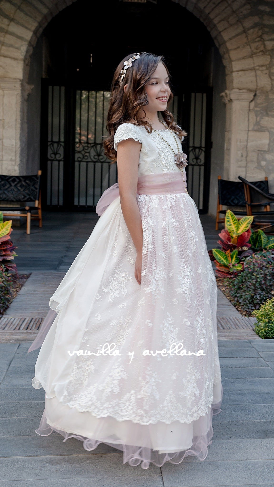 Vestido Comunion Artemisa Hueso-Rosa (Only Pre-order)