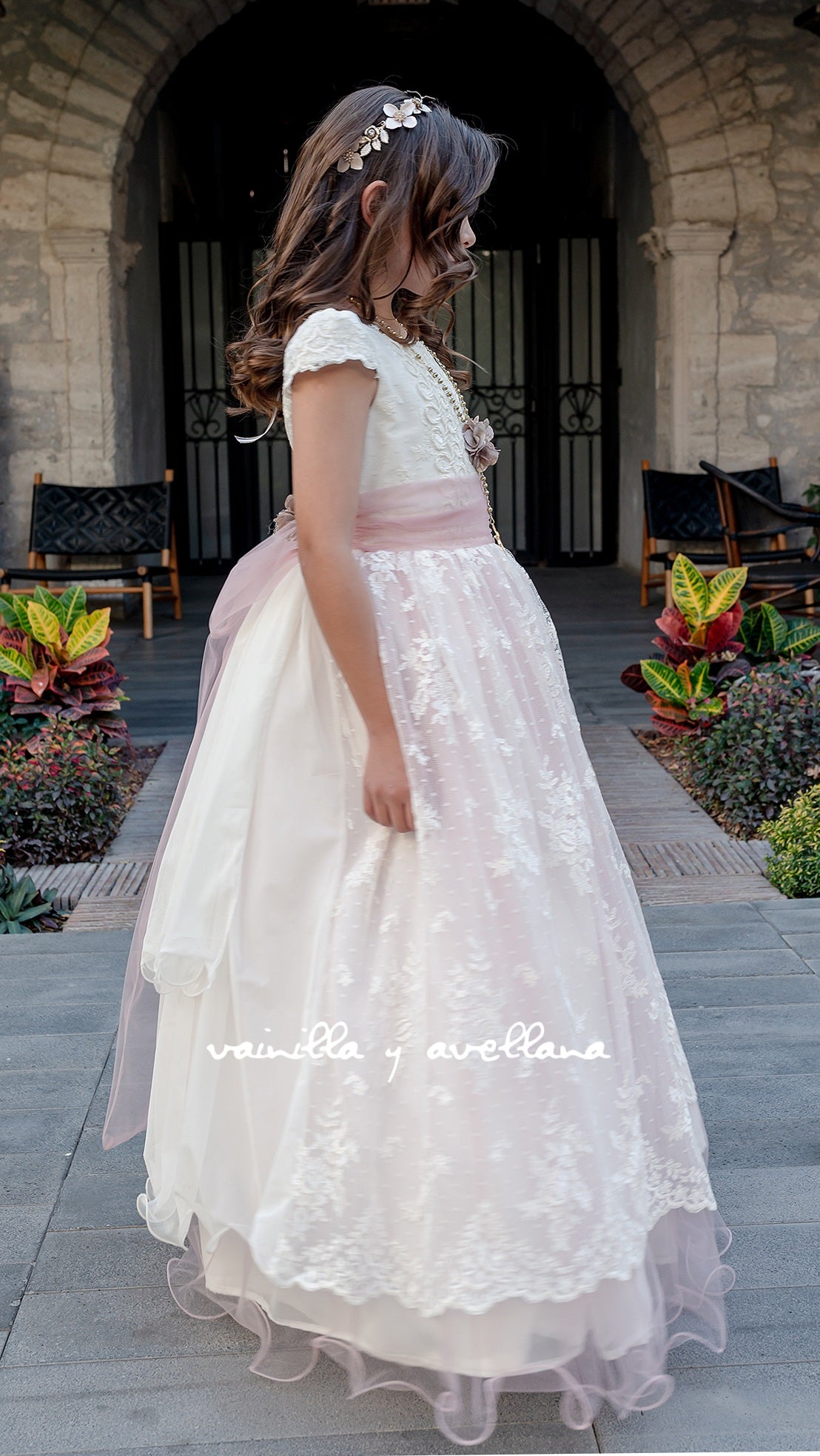 Vestido Comunion Artemisa Hueso-Rosa (Only Pre-order)