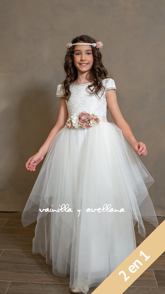 Coral-2 First Communion Dress 2 in 1 